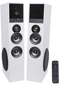FS2-B10-White Powered Home Theatre Tower Speakers 8" Sub/Bluetooth/USB