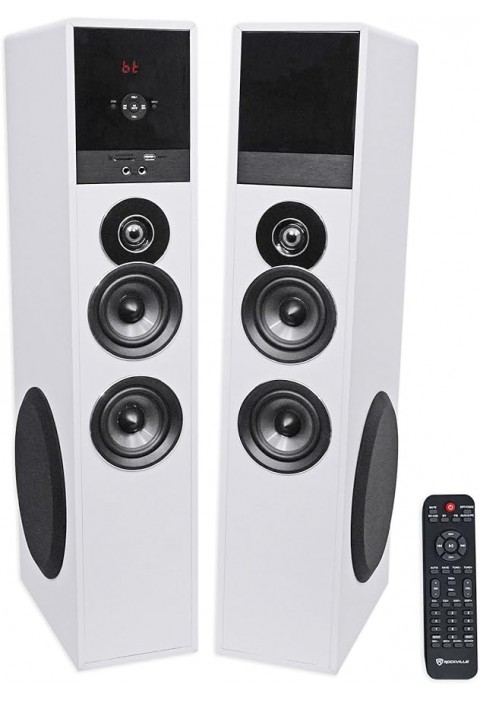 FS2-B10-White Powered Home Theatre Tower Speakers 8" Sub/Bluetooth/USB