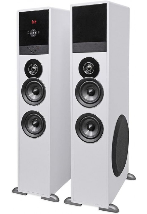 FS2-B10-White Powered Home Theatre Tower Speakers 8" Sub/Bluetooth/USB