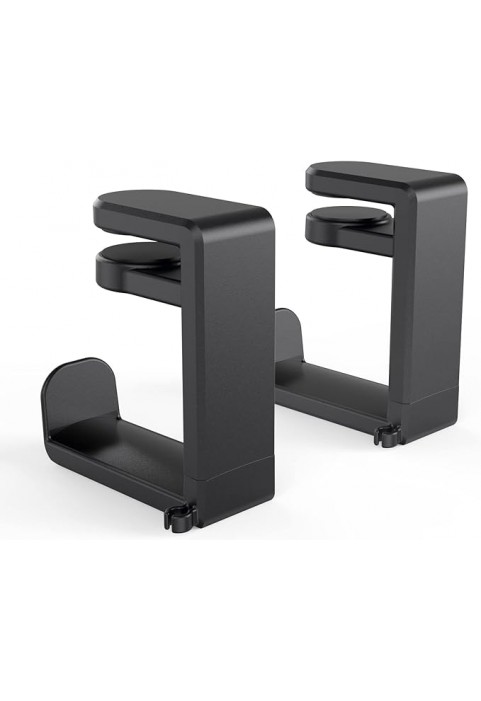 HS712 - English Headphone Hook Stand Hanger with Adjustable Swivel Arm Clip - 2 Pack - (Black)