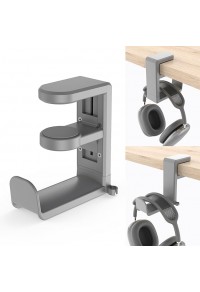 HS713-Universal earphone hook bracket hanger with adjustable swivel arm clip-single-Gray