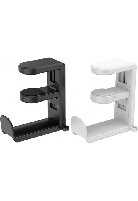 HS714 - Stable Headphone Hook Stand Hanger with Adjustable Swivel Arm Clamp - 2 Pack - (Black + White)