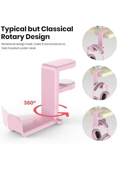 HS715-Universal earphone hook bracket hanger with adjustable swivel arm clip-single-Pink