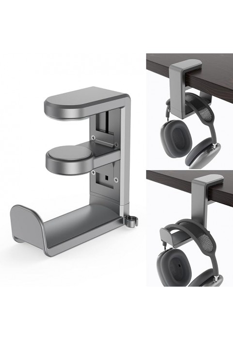 HS716 - Steady Headphone Hook Stand Hanger with Adjustable Swivel Arm Clamp - Single - Space Gray