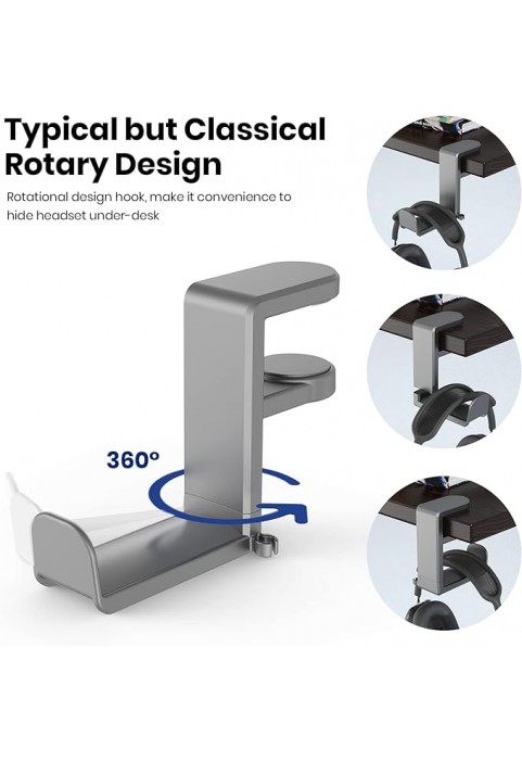 HS716 - Steady Headphone Hook Stand Hanger with Adjustable Swivel Arm Clamp - Single - Space Gray