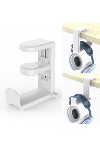 HS717 - Protective Headphone Hook Stand Hanger with Adjustable Swivel Arm Clip - Single - White