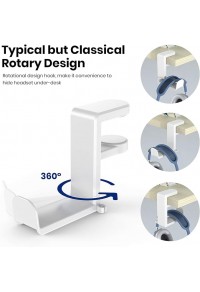 HS717 - Protective Headphone Hook Stand Hanger with Adjustable Swivel Arm Clip - Single - White